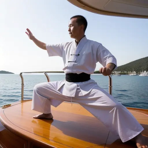 Me reflecting on my yacht while doing Kung Fu